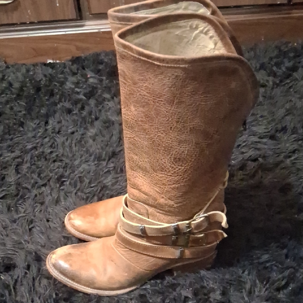 Women's Freebird By Steven Brown Leather Riding Boots with Buckle Straps